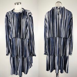 Lularoe Sz 3X Annabelle Tier Dress Striped Blue White Blue